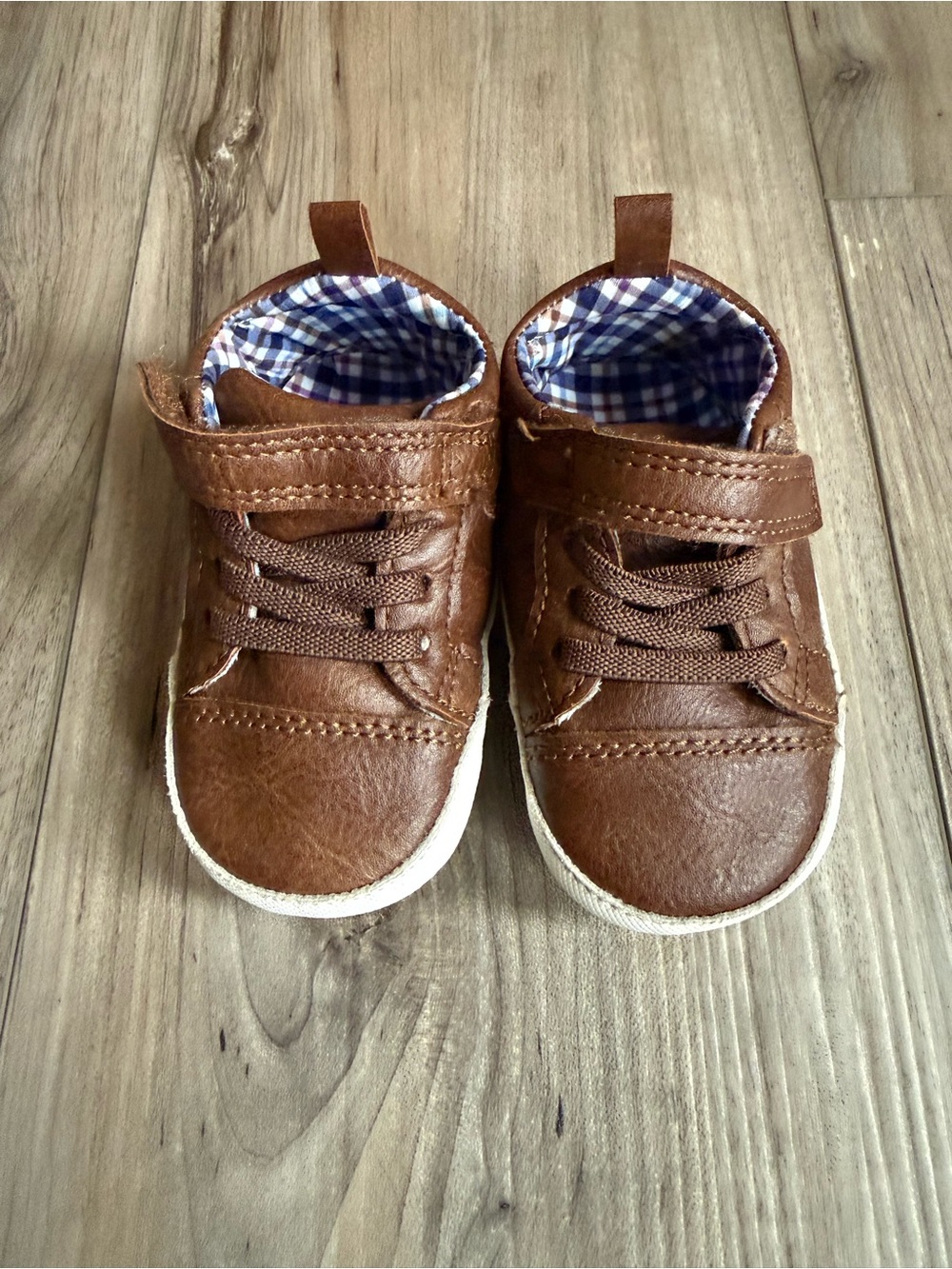 Toddler Brown Faux-Leather Sneakers with Velcro Strap Sz 6-12 months
